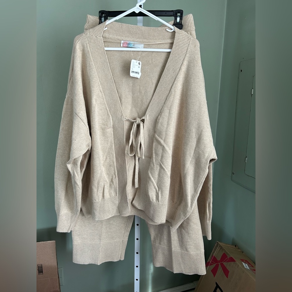 Free People Oatmeal Heather Knit Beach Set